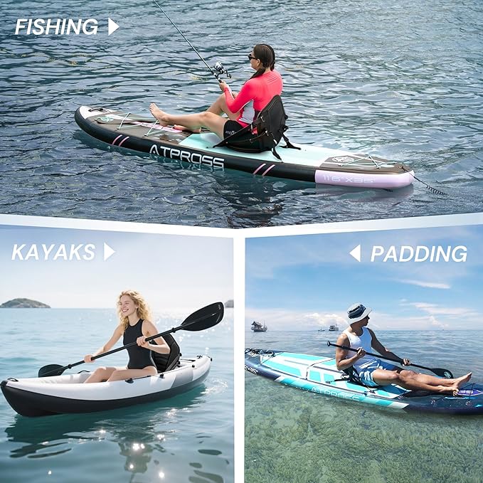 Standard Padded Kayak Canoe Seat Adjustable Backrest with 4 Straps Durable Sit-On-Top Cushion for Kayaking, Rafting & Fishing