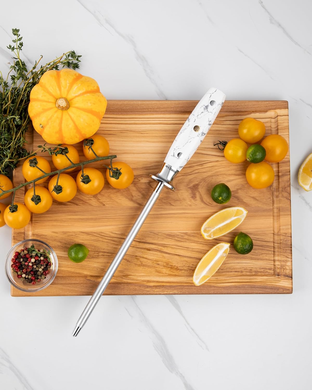 Takoizu 8-Inch Sharpening Rod – Diamond-Coated, Long-Lasting Knife Sharpener, White Turquoise Handle