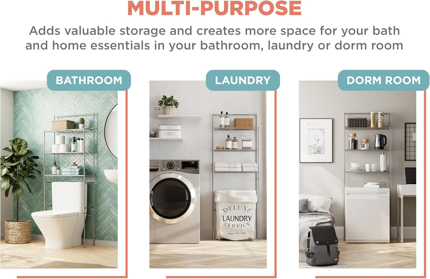 Zenna Home Over the Toilet Storage Shelf Space Saver, Behind Toilet Bathroom Organizer and Storage, Metal Bathroom Organizer with 3 Shelves, Satin Nickel