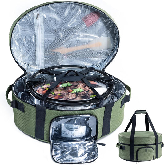 Insulated Slow Cooker Carrying Bag for 6-8 Quart CrockPot and Hamilton Beach Slow Cooker with See-thought Window, Portable Carrier Case with Adjustable Band and Accessory Pocket