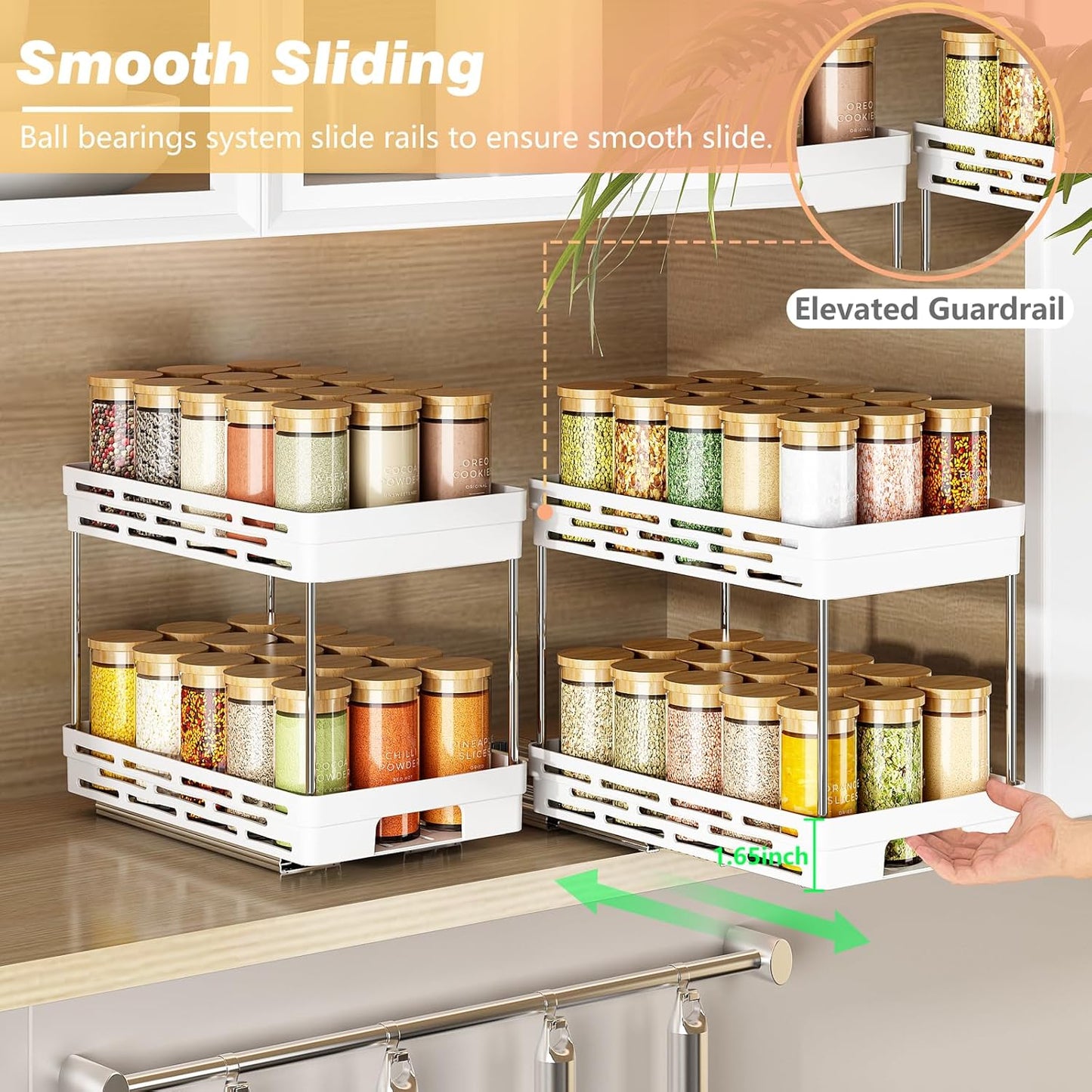 Pull Out Spice Rack Organizer for Cabinet, 2 Pack Widen Slide Out Spice Racks Organizer, Spice Cabinet Organizers, Cabinet Size Need:12'' Highx11'' Deepx6.75'' Wide,Hold 15 Spice Jar Each Tier-2Tier