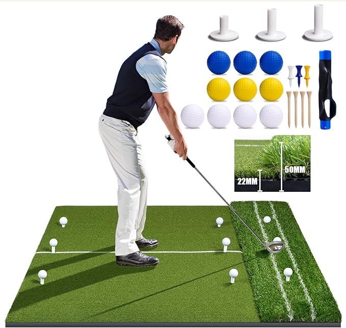 SIOTMERA 23x16IN & 5x4FT Golf Mat, Dual-Turf Golf Hitting Mat with High-Elasticity EVA Anti-Slip Bottom, Anti-Deformation,Reinforced Glue, Ideal for Swing,Chipping Practice,Indoor/Outdoor