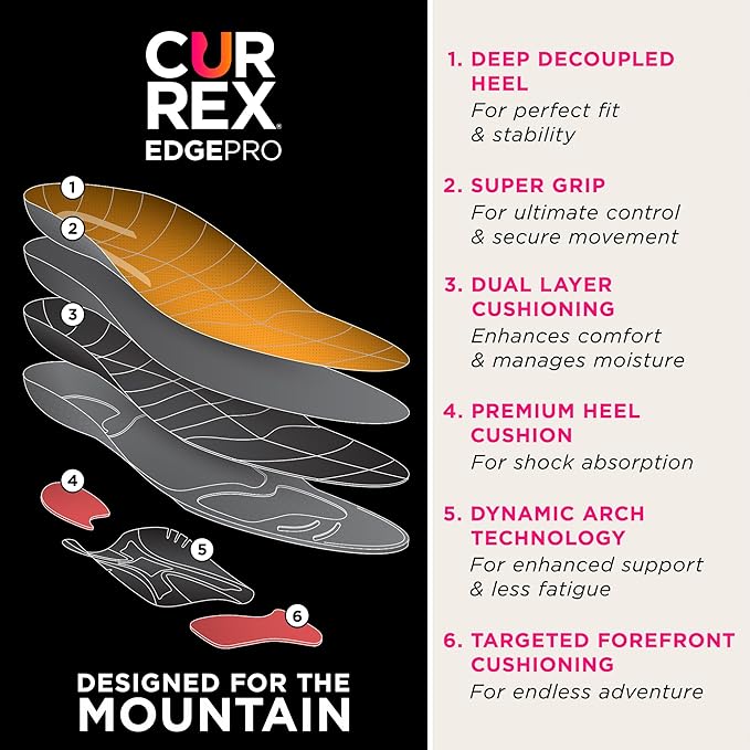 CURREX EdgePro Thermo Regulating Ski Boot Insoles for Snowboarding, Skiing, & Winter Sports ??Ski Boot Inserts with Shock Absorbing Cushioning ??for Men & Women ??High Arch, Medium