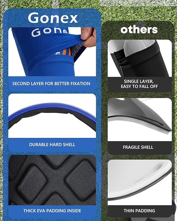 Gonex Soccer Shin Guards for Kids Adult, Youth Boys Girls Shin Guards Slip in Soccer Shin Pad Sleeves Canilleras for Football Games, EVA Cushion Protection Reduce Shocks & Injuries
