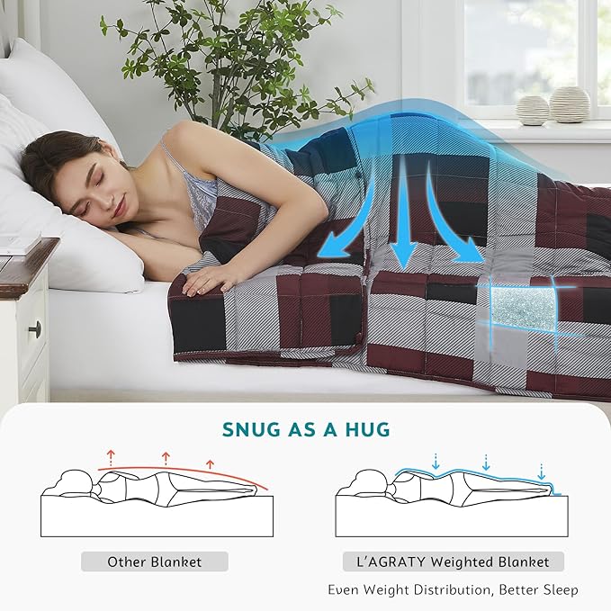 L'AGRATY Weighted Blanket - 60"x80" 17lbs Cooling Breathable Heavy Blanket Microfiber Material with Glass Beads for Adult All-Season Summer Fall Winter Soft Thick Comfort