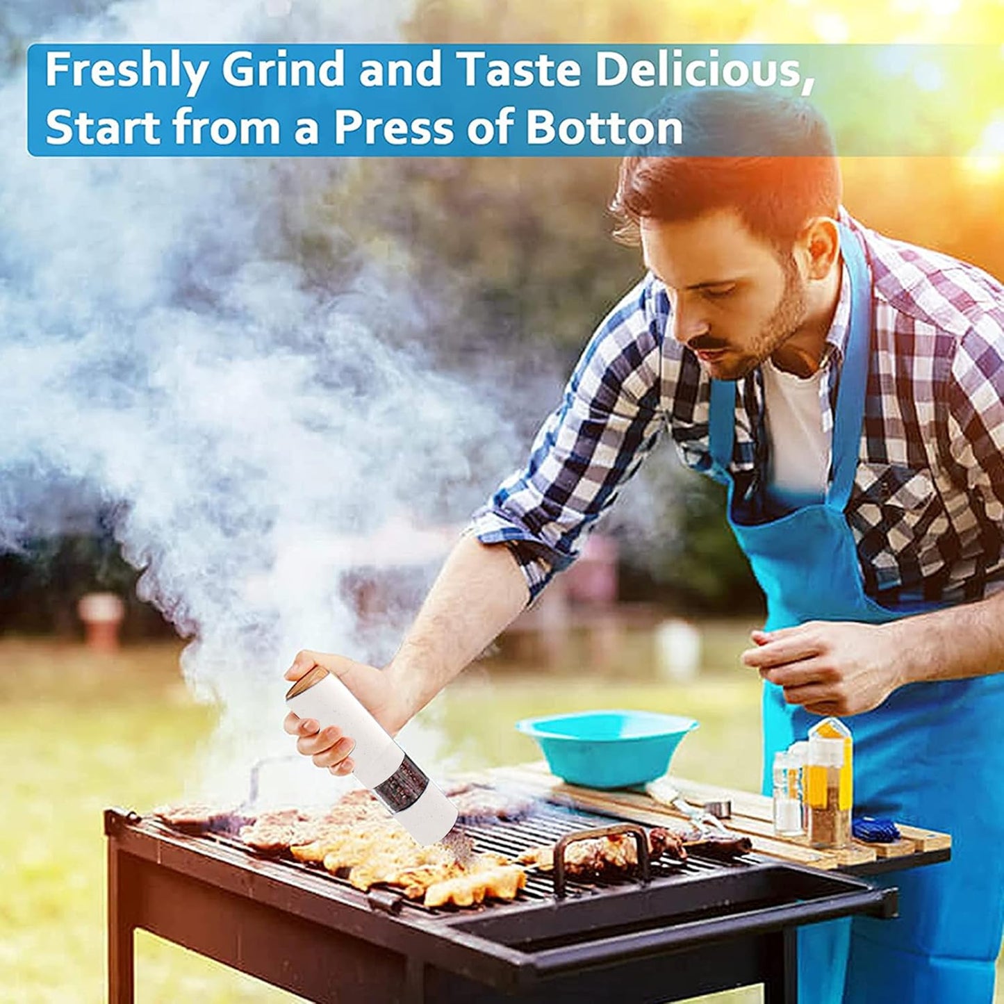 MEHIDFY Electric Salt and Pepper Grinder Set, 2 Pack Salt and Pepper Grinder Battery Operated, One-Handed Automatic Salt and Pepper Mill Grinder with LED Light, Adjustable Coarseness (White)