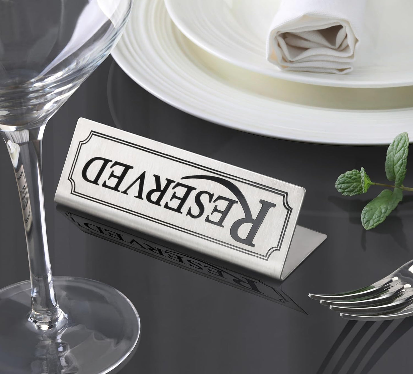 New Star Foodservice Stainless Steel Table Tent Sign (Silver (Reserved), 4.75"x 1.75" (Set of 6))