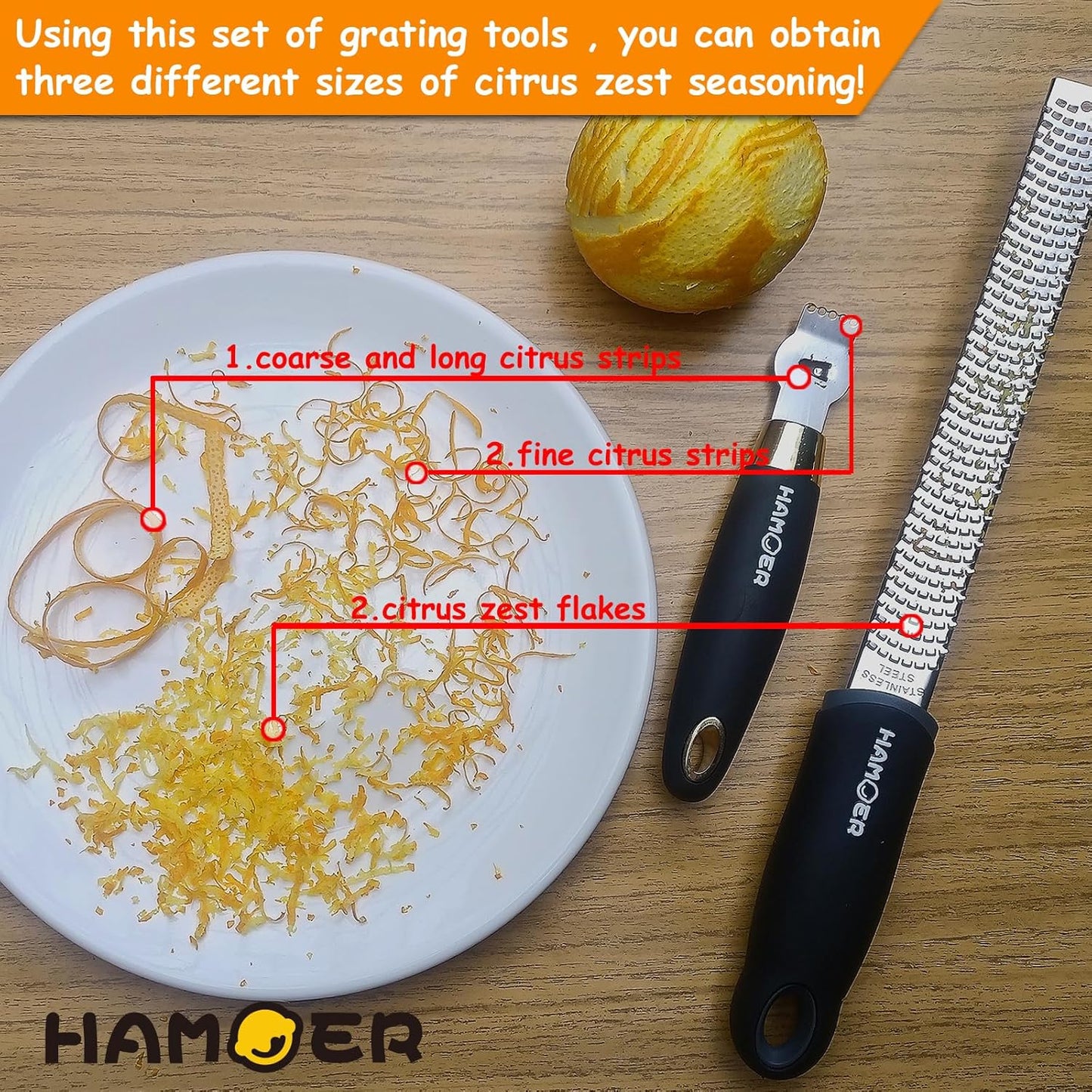 Grater Citrus Orange Lime Lemon Slicer with Channel Knife Stainless steel with non-slip rubber handle 2-pcs multi-tool set