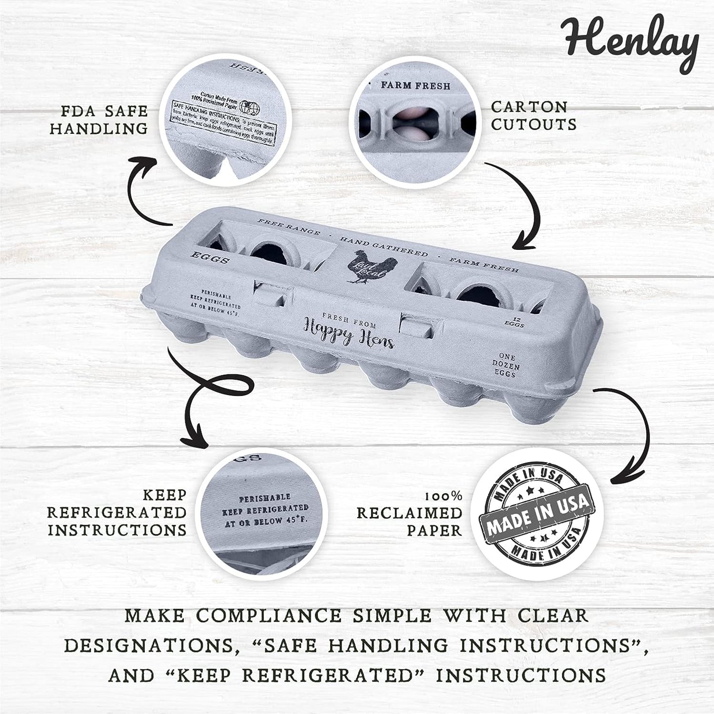 25 Egg Cartons- Adorable Printed Vintage Design for Farm Fresh Eggs, Recycled Paper Cardboard, Sturdy & Reusable, Carton Holds up to XL Chicken Eggs (25, Locally Laid Hen)