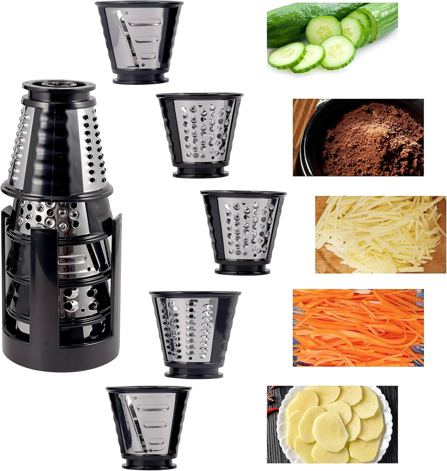 Electric Slicer, Electric Cheese Grater for Home Kitchen Use, One-Touch Control Cheese Shredder, Salad Maker Machine for Fruits, Vegetables, Cheese Grater with 5 Attachments