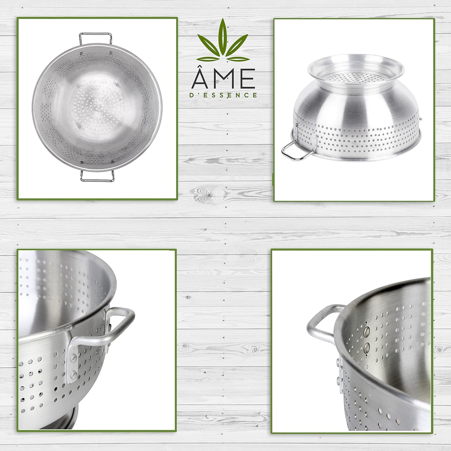 (16-QT) Aluminum Colander with Handles and Base Heavy Duty Commercial Grade