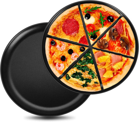 E-far 10 Inch Pizza Pan Set of 2, Nonstick Pizza Pie Pan Tray Platter, Metal Round Baking Sheet Cooking Pan for Oven, Durable & Stainless Steel Core