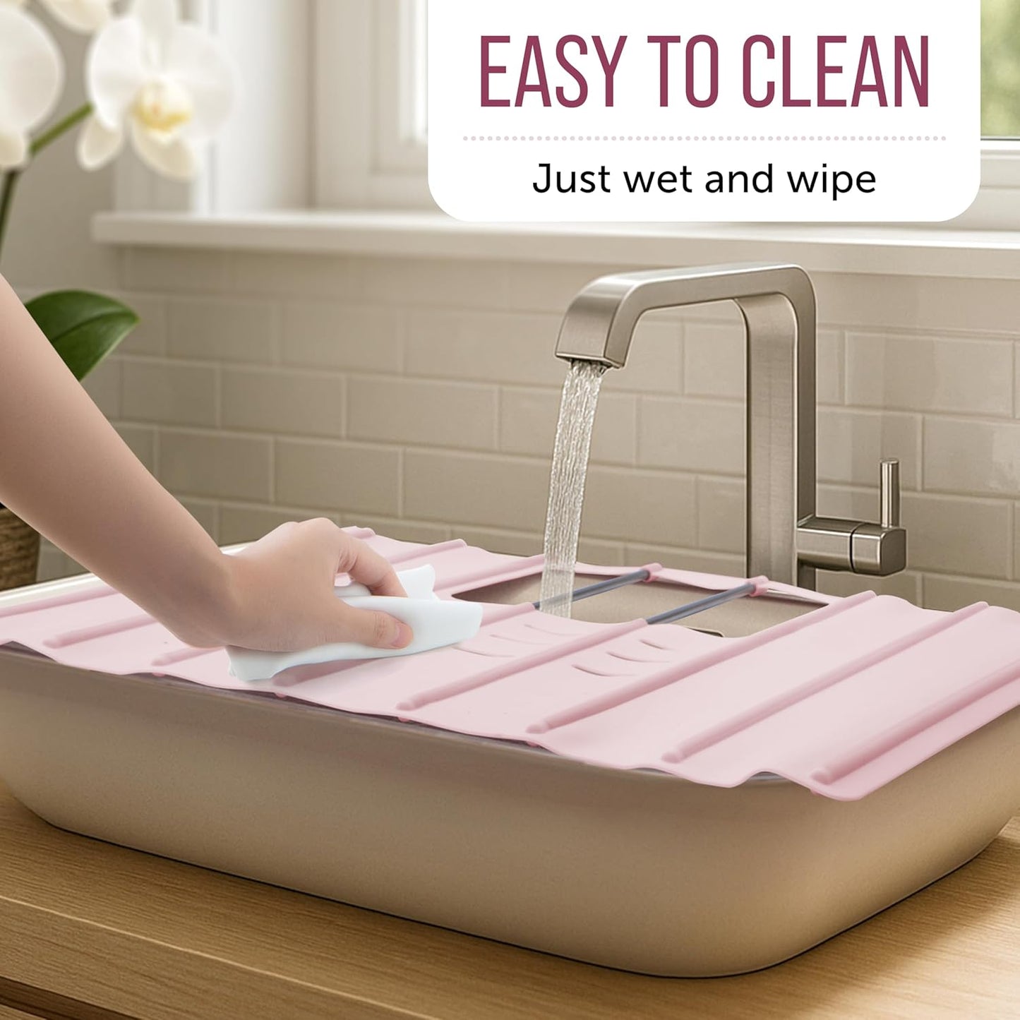 Maplefield Travel Size Bathroom Sink Cover for Counter Space - Foldable Silicone Sink Mat for Beauty Routine, Ideal for Small Bathroom, RVs, Camper Vans (Rose Pink Small, 19.5 x 15.5 x 1.6 Inches)