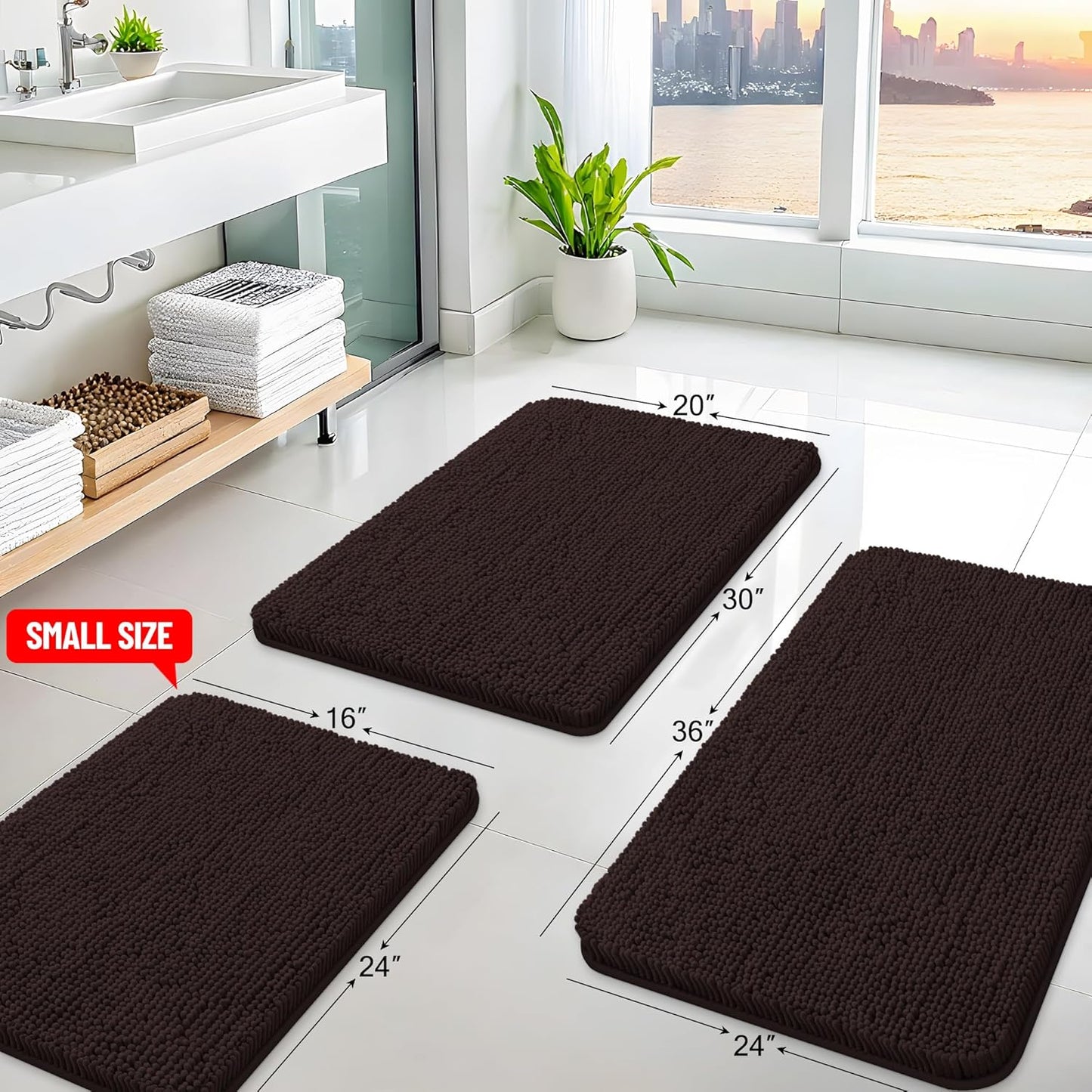 Arotive Bathroom Rugs 36x24, Extra Soft Absorbent Shaggy Chenille Bath Rugs, Machine Washable Rubber Backing Non-Slip Bath Mats for Bathroom Floor Tub and Shower, Home Decor Accessories, Brown