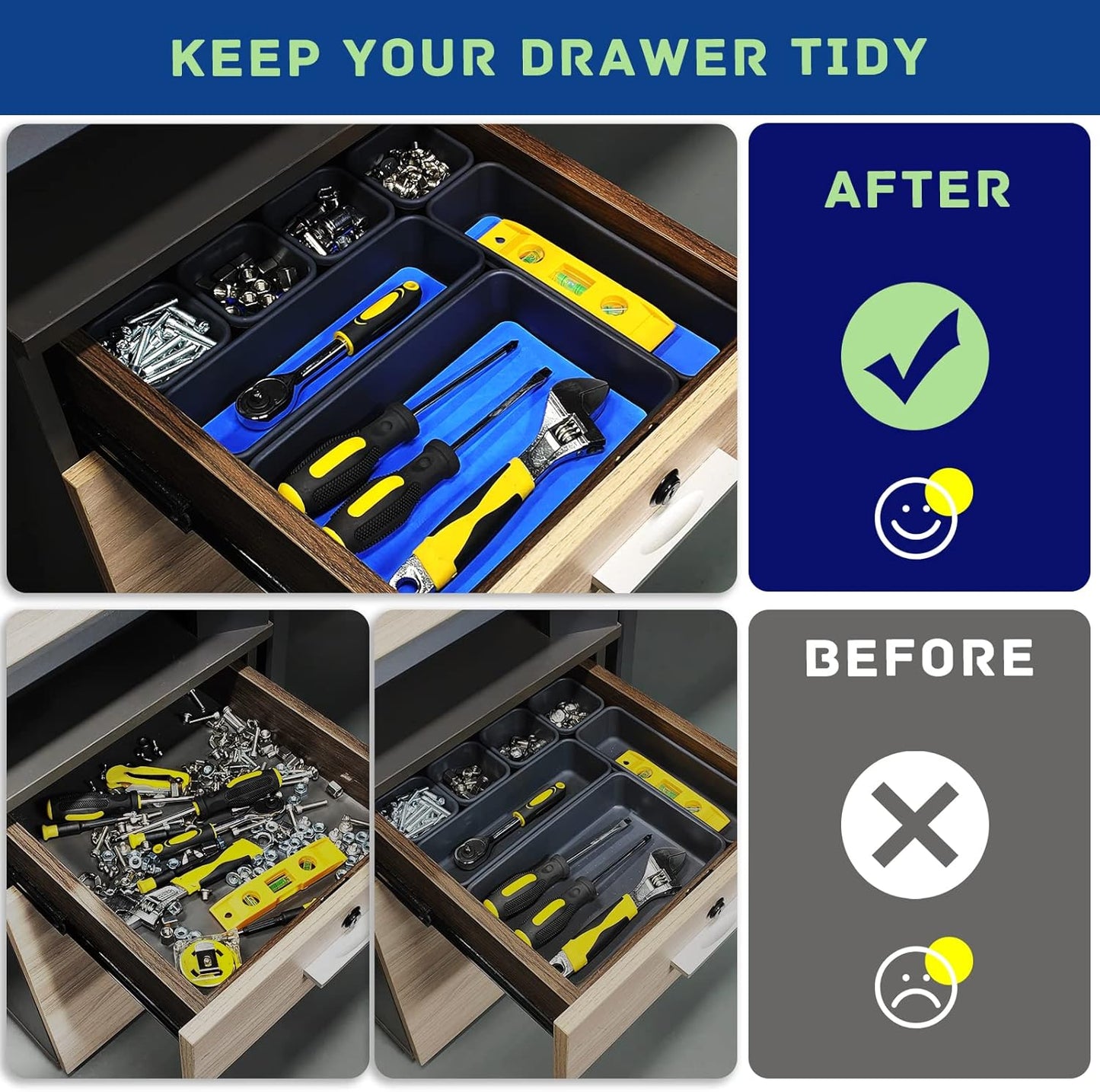 Tool Box Organizer, Tool Drawer Organizer Tray Divider, Toolbox Organization, Garage Tool Organizers and Storage, Tool Box Accessories for Rolling Tool Chest Cabinet (Blue (47PCS))