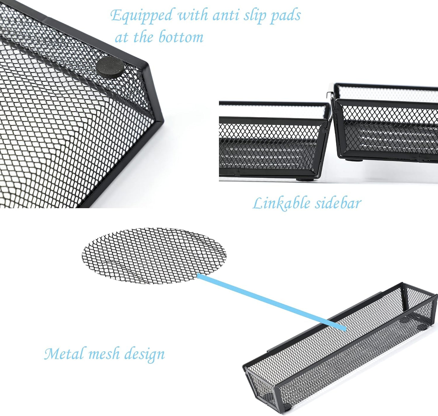 6 Pack Black Silverware Drawer Organizer Kitchen Drawer Utensil Cutlery Tray Office Supplies with Inter-locking Arm Drawer Dividers Organizer for Silverware, Flatware, Home,Office, School,Bedroom 12X3