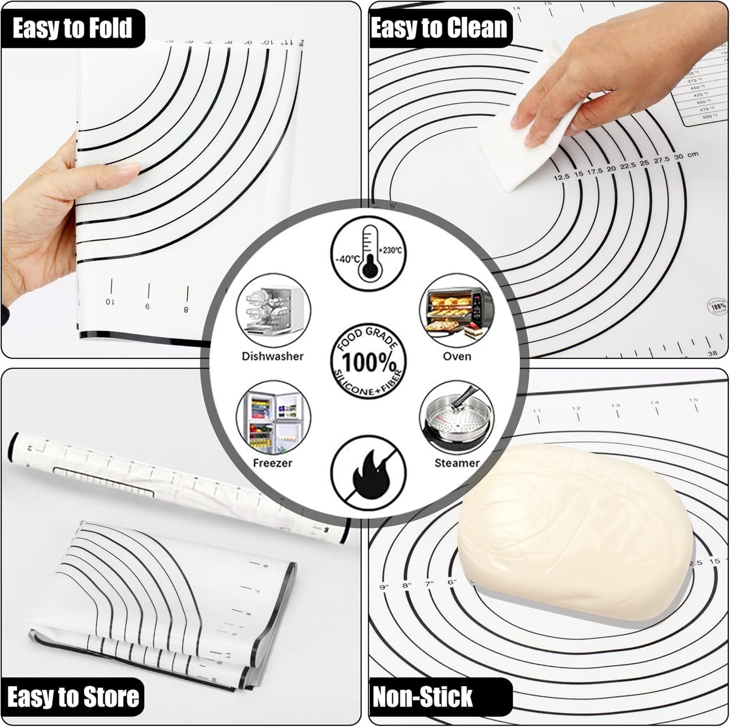 Stainless Steel Rolling Pin with Thickness Rings and Pastry Baking Mat, 13.6" Adjustable Rolling Pin Dough Roller for Baking Cookie Pizza, Comes with Large Silicone Pastry Mat and Wooden Stand