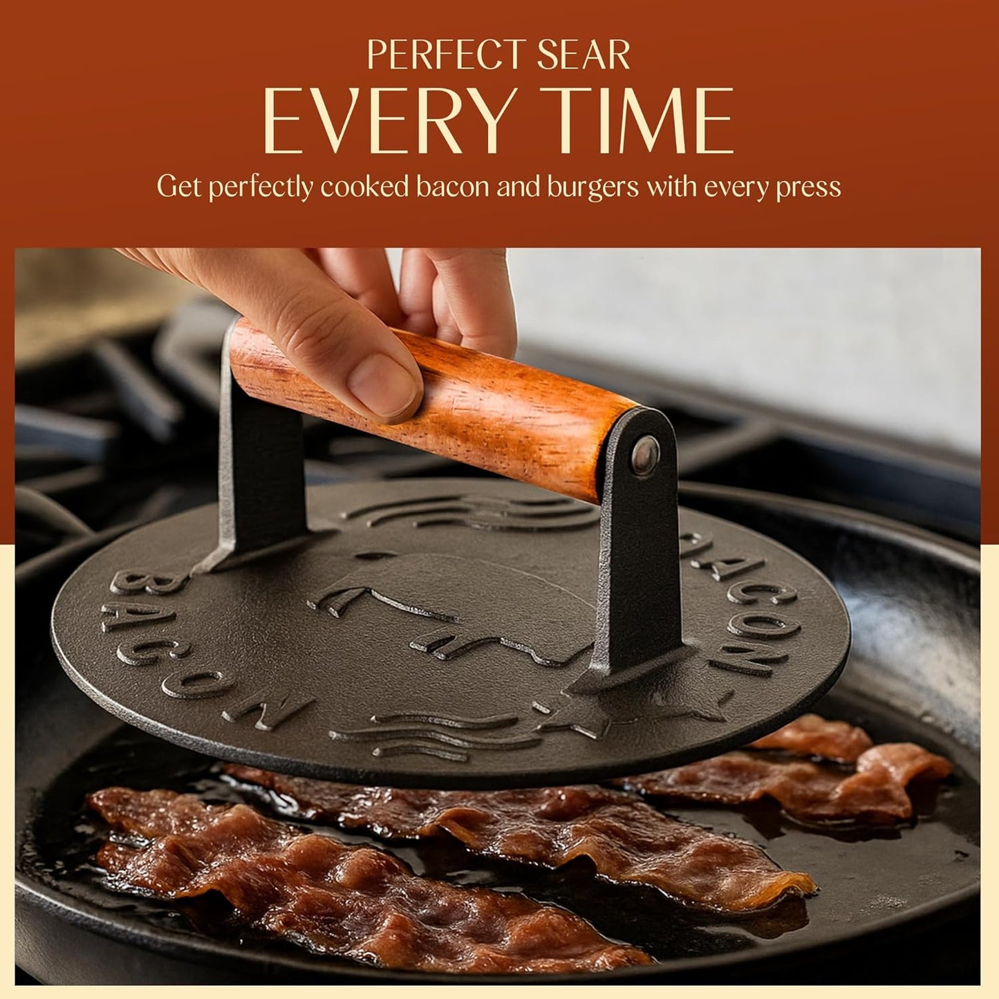 Heavy-Duty Cast Iron Burger Press 8.5 Inch Round Burger Smasher, Grill Press for Cooking Burgers, Bacon, Sandwiches, Steak, Ground Beef, Meats, Sausages, and So On