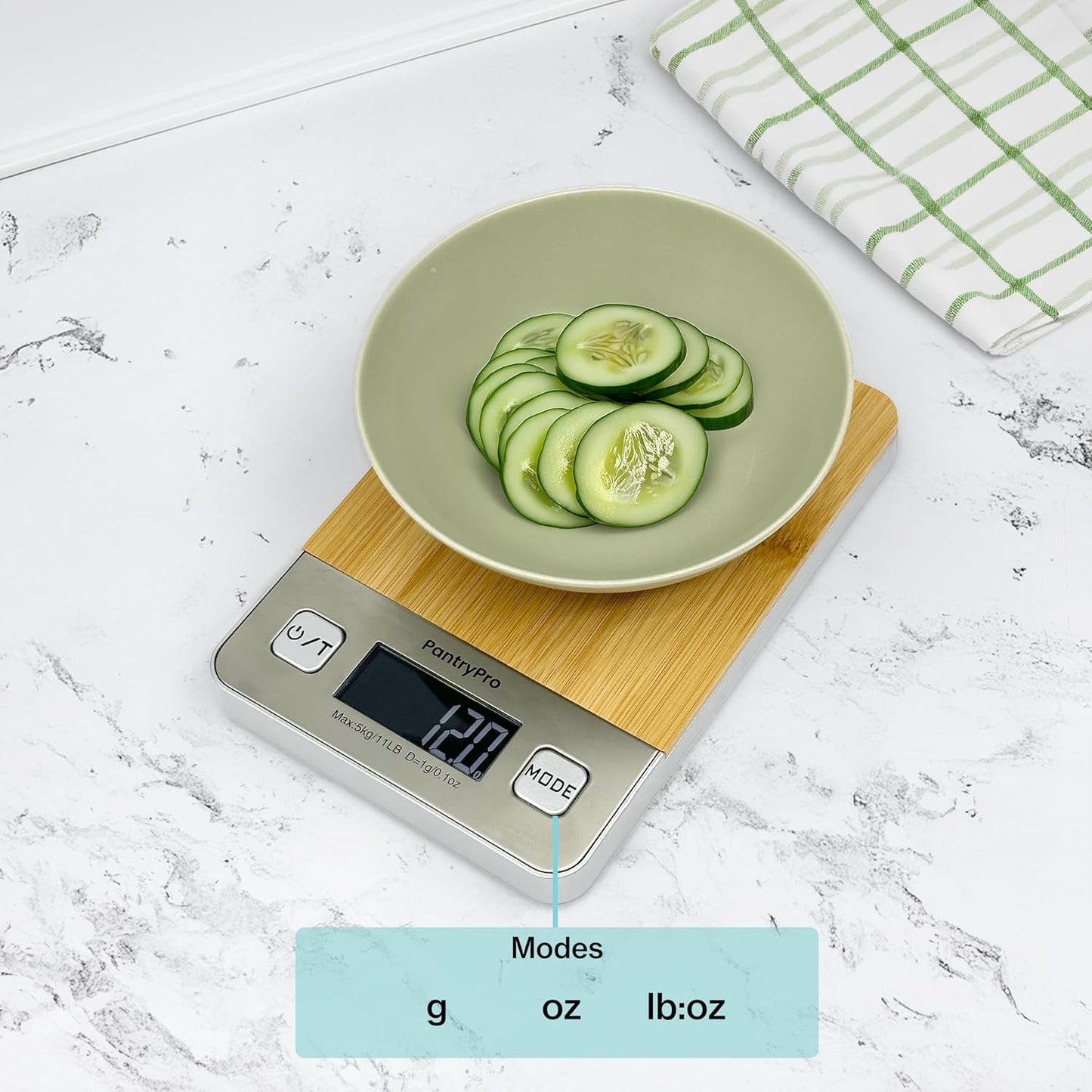 PantryPro Bamboo Platform Digital Kitchen Scale - 11 pounds Capacity LCD Display Grams and Ounces AAA Battery Included (Natural)