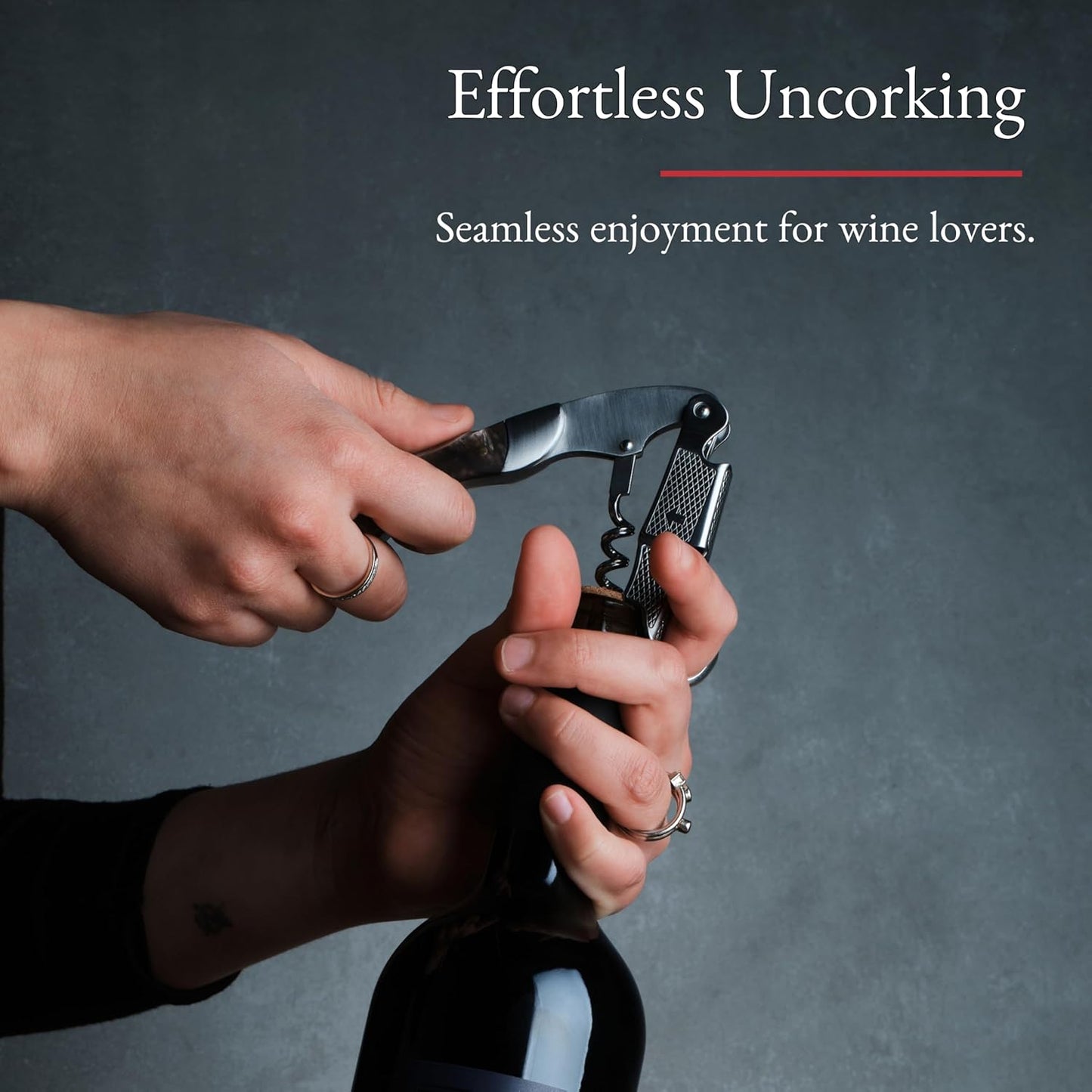 Barvivo Wine Opener with Foil Cutter and Cap Remover - Double Hinged Corkscrew for Bartenders - Stainless Steel Wine Key for Easy Bottle Opening - Manual Wine Bottle Opener - Ebony Wood, 4.7x1.2-Inch