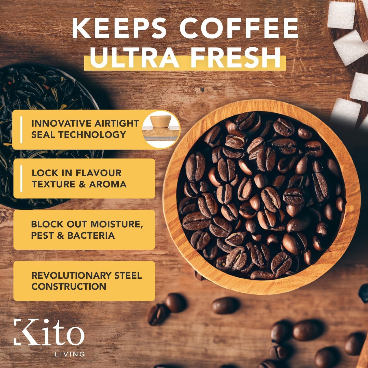 Canisters Sets for Kitchen Counter Storage and Organization with Wooden Bamboo Lids, Food Pantry Containers, Stackable Steel Storage Bins, Airtight Sugar Tea Coffee Canisters - Cream