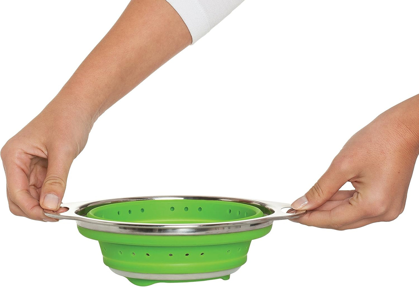 HIC Kitchen Collapsible Colander, Silicone and 18/8 Stainless Steel, 1.5-Quart