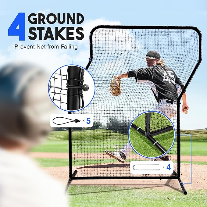 Yes4All Portable L-Screen Baseball 7x7ft with 2 Baseballs, Rubber Wheels - L Screen Baseball for Batting Cage, Protective Pitching Screen Net Double Layers, Carry Bag Included