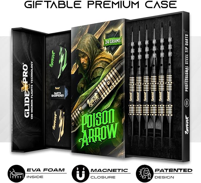 IgnatGames Premium Steel Tip Darts – 3/6/12 Pack Brass Barrels with Aluminum Shafts, 16 GlideXPro Flight Set, Tool Kit & Giftable Case