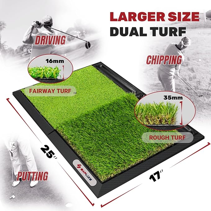 SAPLIZE Foldable Heavy-Duty Golf Hitting Mat, Practice Mat with 10mm EVA Rubber Backing, Larger Size for Indoor/Outdoor Swing and Chipping Practice, Anti-Deformation
