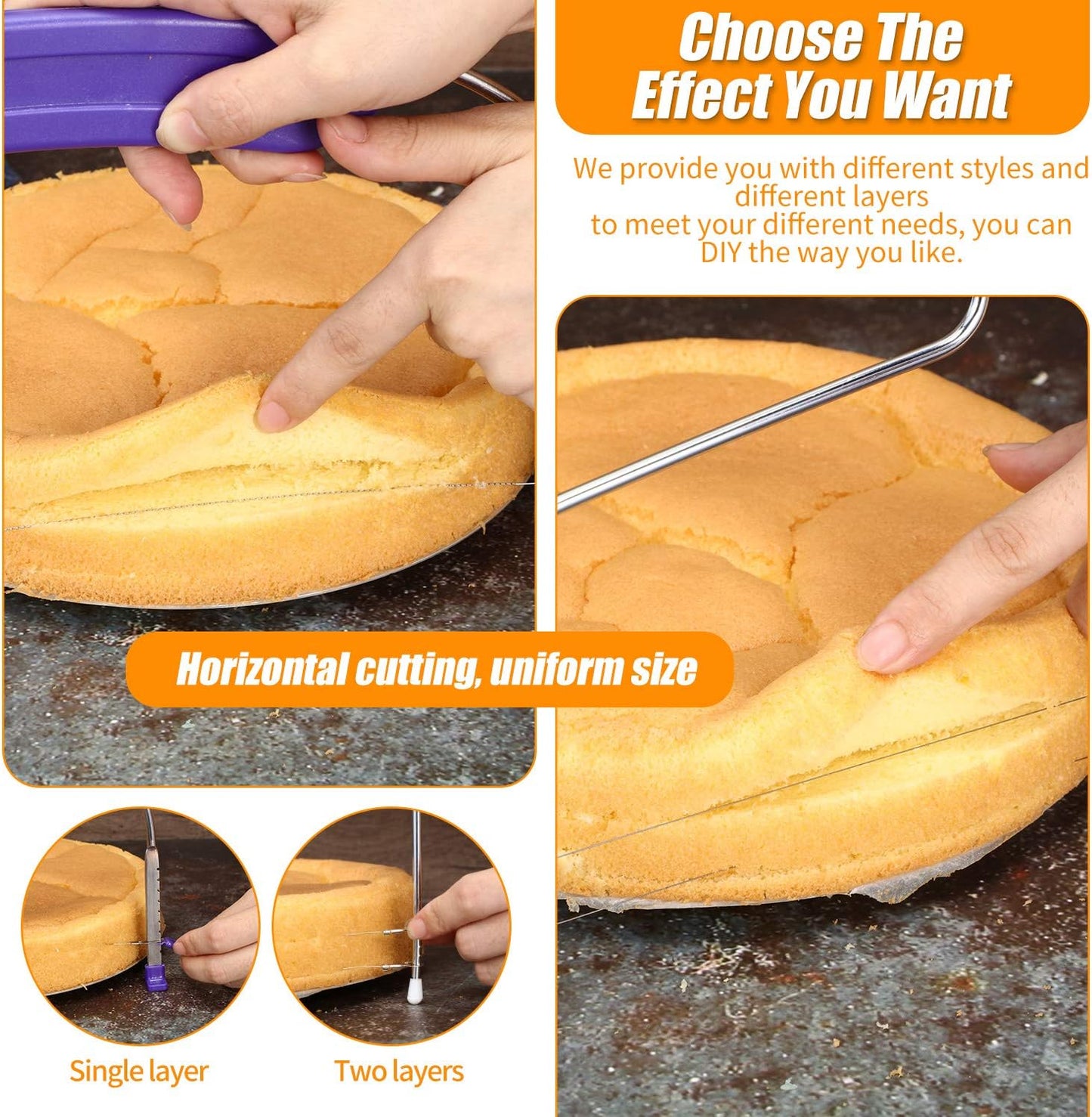 Boao 3 Pieces Kitchen Baking Tools, Adjustable Cake Levelers, Double Wire Cake Slicer Levelers and Stainless Steel Knife with Plastic Handle for Wedding Birthday Leveling and Molding