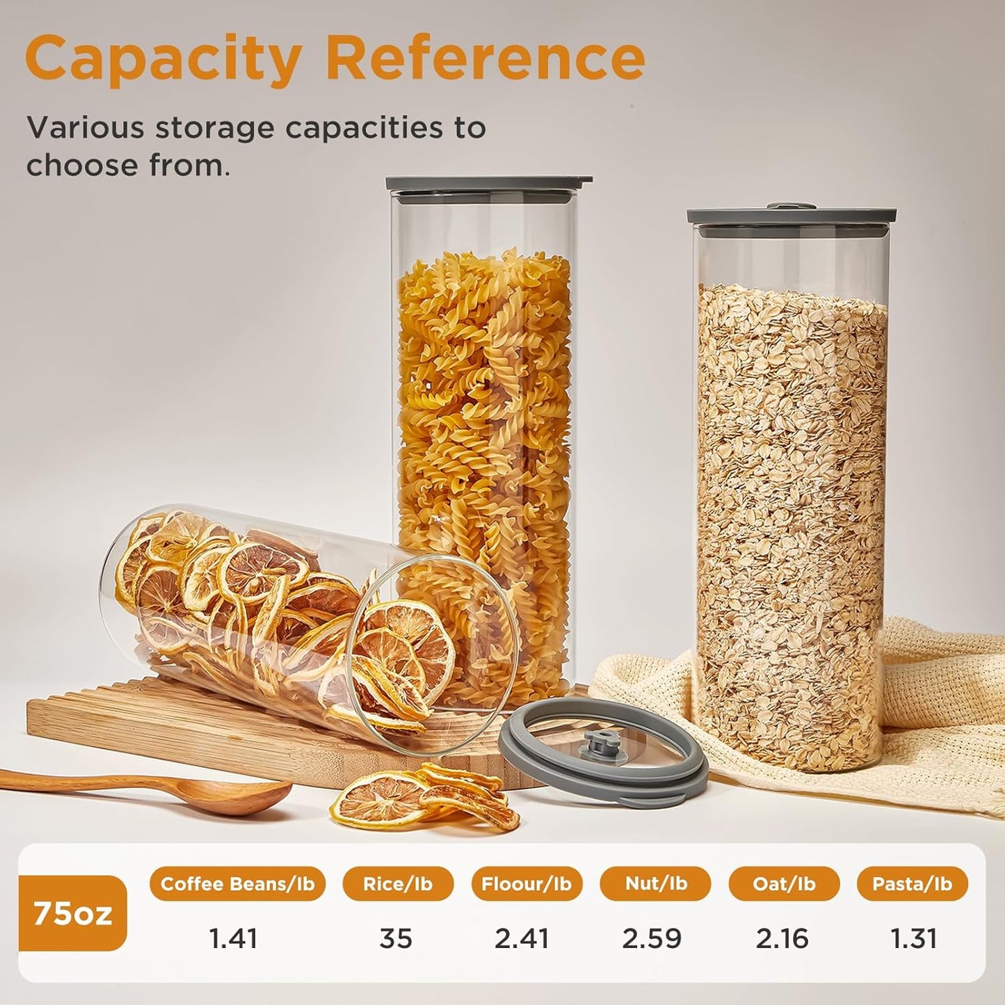 Glass Food Storage Jars with Lids[Set of 3], Perfect for Pasta, Cookies, Nuts, Coffee, Cereal, Flour, and More, Organize Your Kitchen with these BPA-Free Glass Jars with Silicone Lids