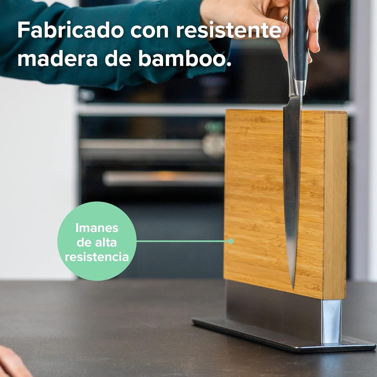 Coninx Magnetic Knife Holder with display stand, Double Sided Strong Magnetic Knife block for Kitchen counter top, Universal empty storage Organizer Block (Bamboo Wood)