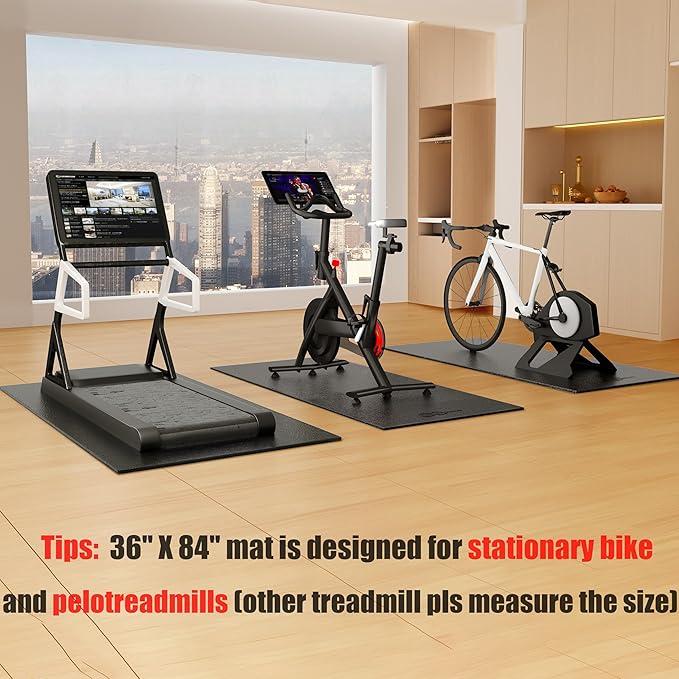Bike Mat Compatible with Peloton Bike,Elliptical,Treadmill Mat, 6mm Thick, Under Exercise Bike Trainer Pad for Indoor Stationary Spin Bike Gym Equipment Hardwood Floor Carpet Protector