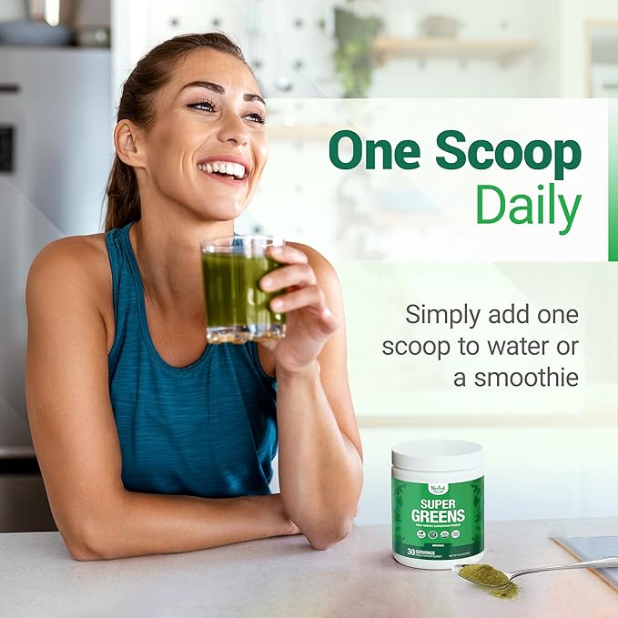 Nested Naturals Super Greens Daily Superfood Powder - Certified USDA Organic Green Powder w/20+ Whole Foods, Spirulina Powder,Wheat & Barley Grass - Probiotics, Fiber & Enzymes - Original Flavour, 30
