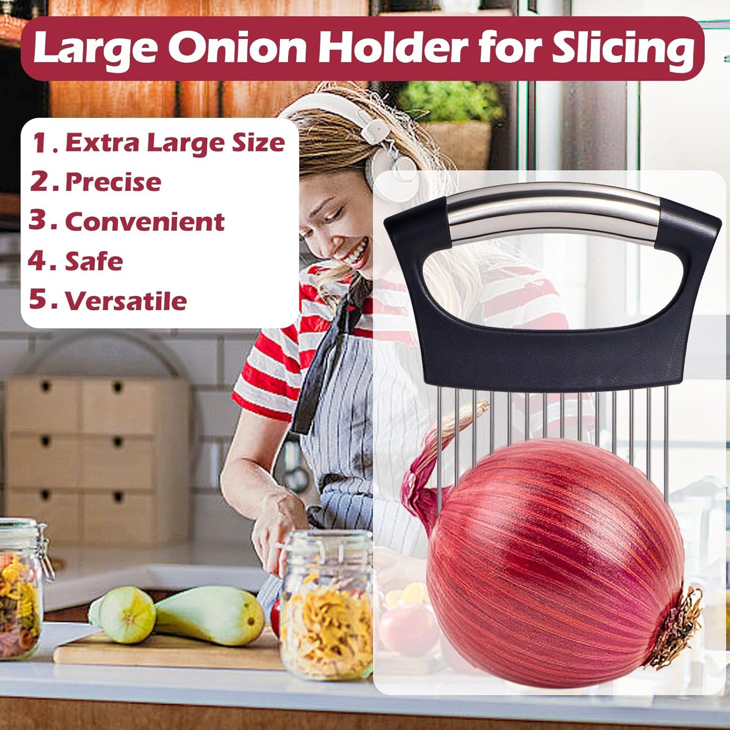 JAYVAR Extra-Large Onion Holder for Slicing, Large Tomato Slicer with 14 Long Needles, Onion Cutter Vegetable Chopper, Tomato Cutter Slicer Tool for Potato Slicing, Kitchen Gadgets Dicer Essentials