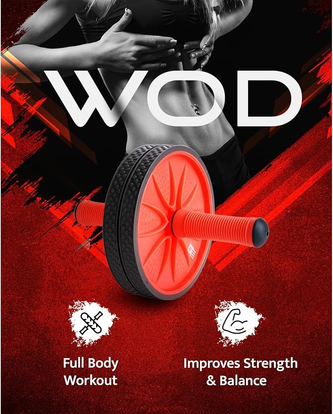 WOD Nation Ab Roller - Black & Red, Modern Core Fitness Equipment for Home Gym & Travel - Ab Wheel for Workout & Core Stability