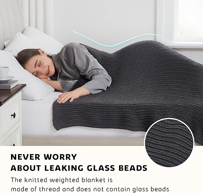 L'AGRATY Knitted Weighted Blanket - 60"x80" 15lbs Cooling Chunky Knit Heavy Blanket for Adults Braided Crochet Throw Thick Cable Yarn Knit Decorative No Beads Evenly Weighted Machine Washable