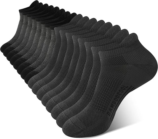 BAMBOO COOL Men's Ankle Socks Athletic Cushioned Moisture Wicking, Running Socks Arch Support Breathable, Heel Tab 8 Pack
