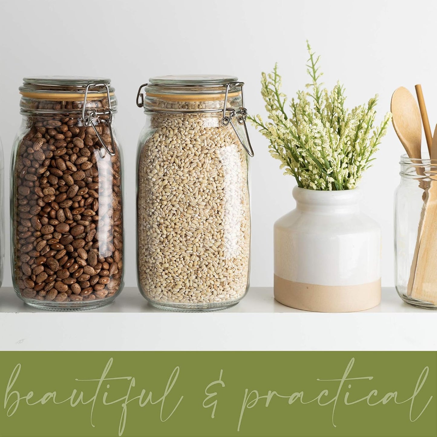 Galashield Glass Jars with Lids 50 oz Food Storage Jars with Airtight Lids Leak Proof Glass Canisters Kitchen Jars [Set of 2]