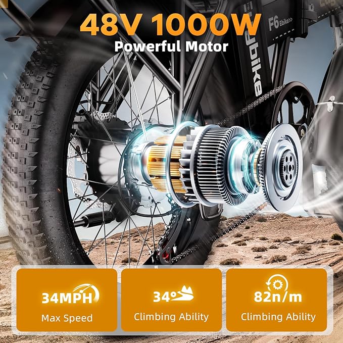 1000W Folding Electric Bike, 48V 20AH Large Removable Battery E Bike, 30+MPH, 80 Miles Max Range, 20" Fat Tire Electric Bike for Adults, Adult Electric Bicycles for Commute Beach Snow