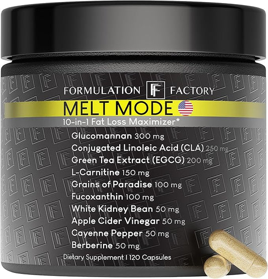 Melt Mode 10-in-1 Wellness Supplement with Green Tea Extract, L-Carnitine, CLA, Glucomannan, Apple Cider Vinegar & More, Supports Metabolism & Energy (2 Month Supply, 120 Capsules)