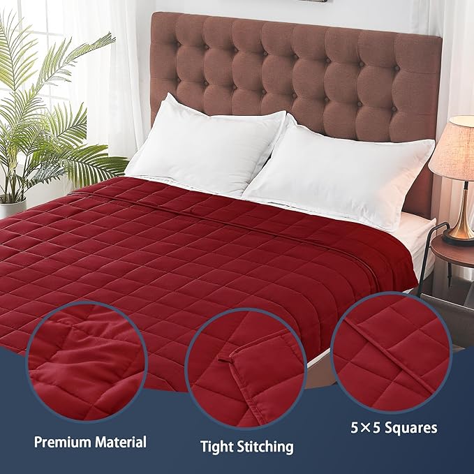 yescool Weighted Blanket for Adults (20 lbs, 48" x 72", Red) Cooling Heavy Blanket for Sleeping Perfect for 110-130 lbs, Twin Size Breathable Blanket with Premium Glass Bead, Machine Washable