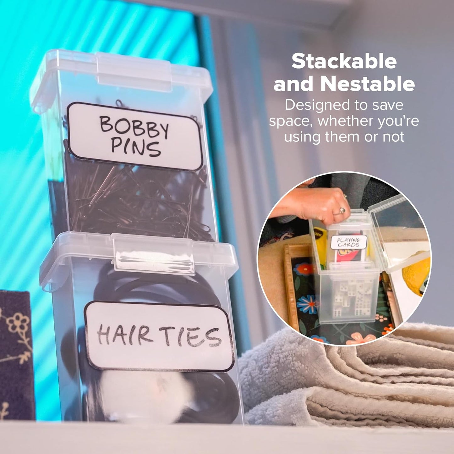 Bostitch Konnect Storage Containers with Lids, Organizer, Clear Plastic Box, Stackable Nesting Bins, 3-Piece Bundle, 1 Medium, 2 Small