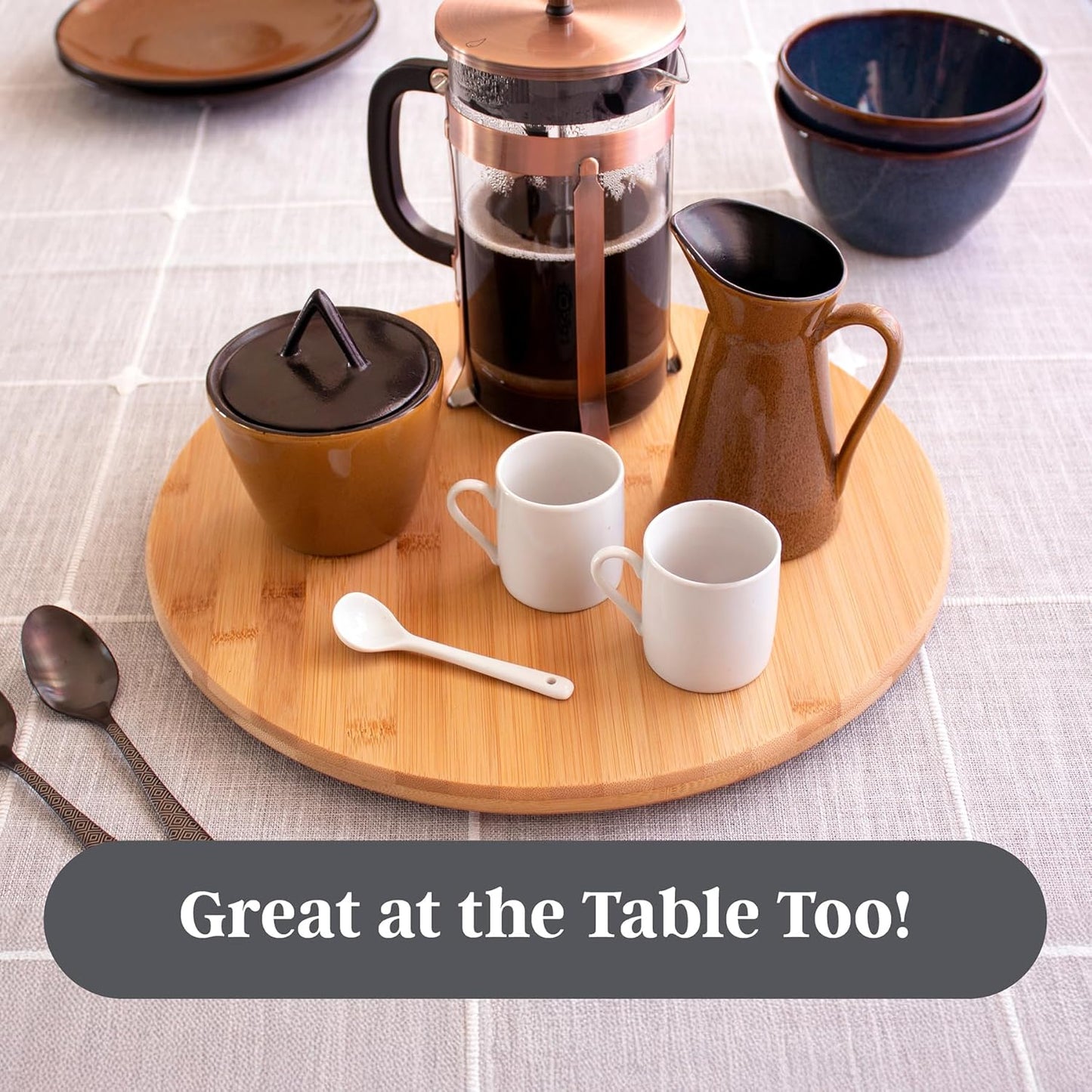 TB Home Lazy Susan Organizer for Cabinet, Pantry or Tabletop – 14" Bamboo Turntable for Kitchen, Counter or Spice Rack Storage