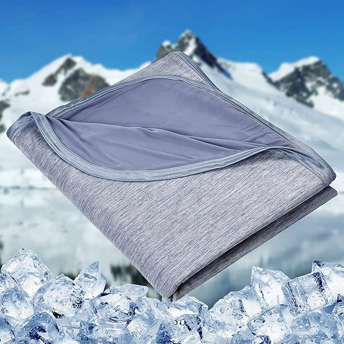 HOMFINE Cooling Blankets for Hot Sleepers - Summer Blanket Thin Lightweight Breathable Soft Double Side Enhanced Cooling for Bed Couch Sofa, Keep Cool for Night Sweats (Blue, 90 x 90 inches)