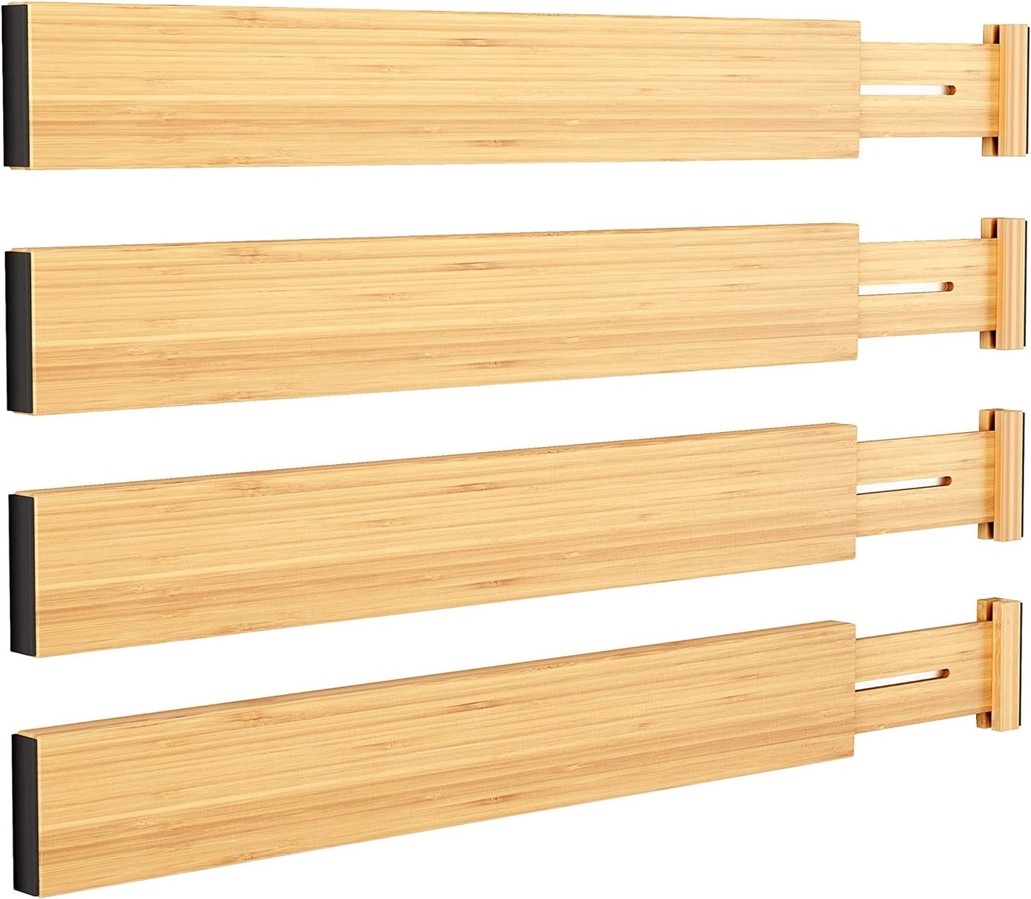 BAMEOS Drawer Divider,Expandable Bamboo Separators Adjustable Utensil Knife Fork Tool Kitchen Organizer, Clothes Fabric Drawer Organizer In Bathroom Bedroom Office, Cabinet Dresser Organizer 4-pack