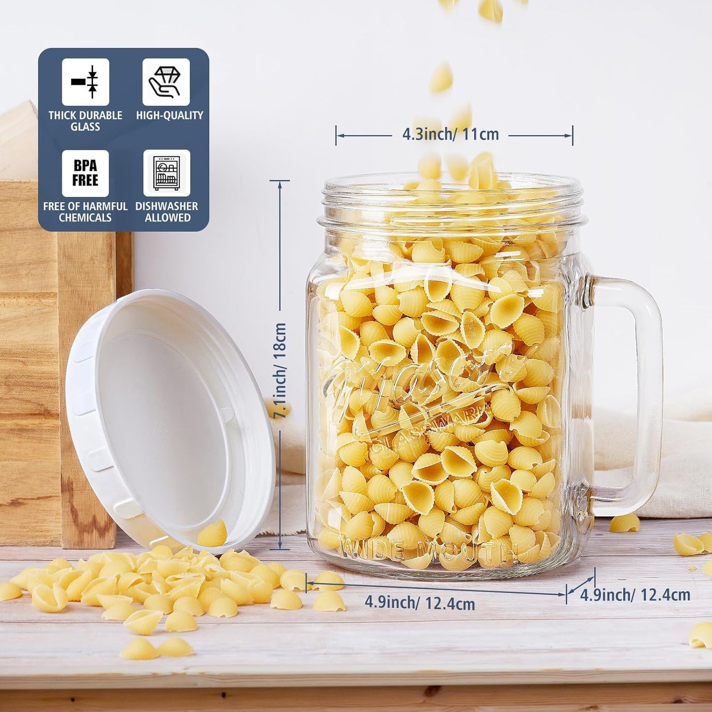 74 oz/2160 ml Glass Jar with Lid, Wide Mouth Airtight Glass Storage Jar, Quart Pantry Organization Mason Jar For Fridge, Food Storage Container For Sugar, Flour, Pickle, Coffee, Candy