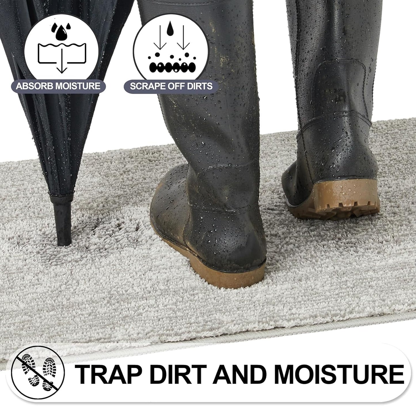 REFETONE Indoor Doormat, Front Door Mat 36"x59" Absorbent Rubber Backing Non Slip Back Door Mats, Washable Low-Profile Inside Floor Mat Door Rugs for Entryway, Resist Dirt Mud Mat for Dogs, Grey