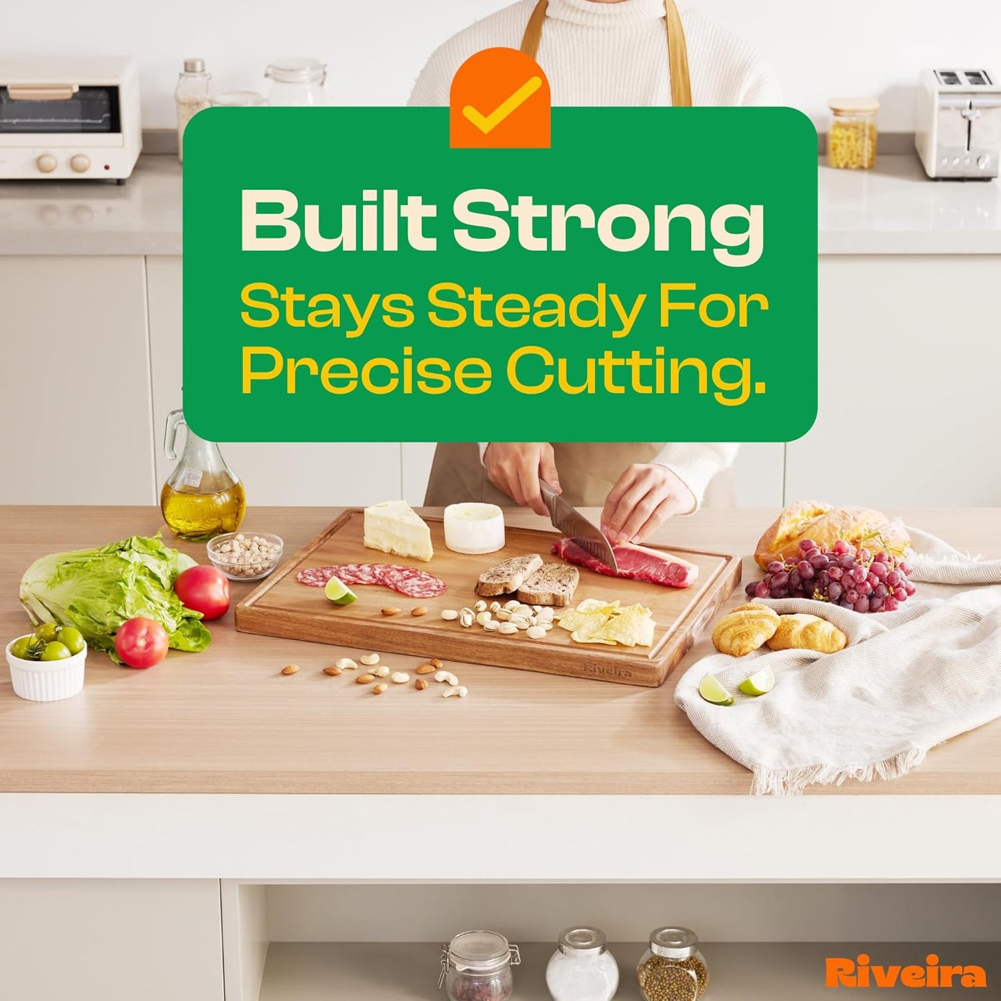 Riveira Acacia Wood Cutting Board – Gourmet Acacia Grandeur: 20 x 14 Wooden Cutting Board – Natural Wooden Cutting Boards For Kitchen Decorative – Innovative Juice Grooves Acacia Wooden Chopping Board