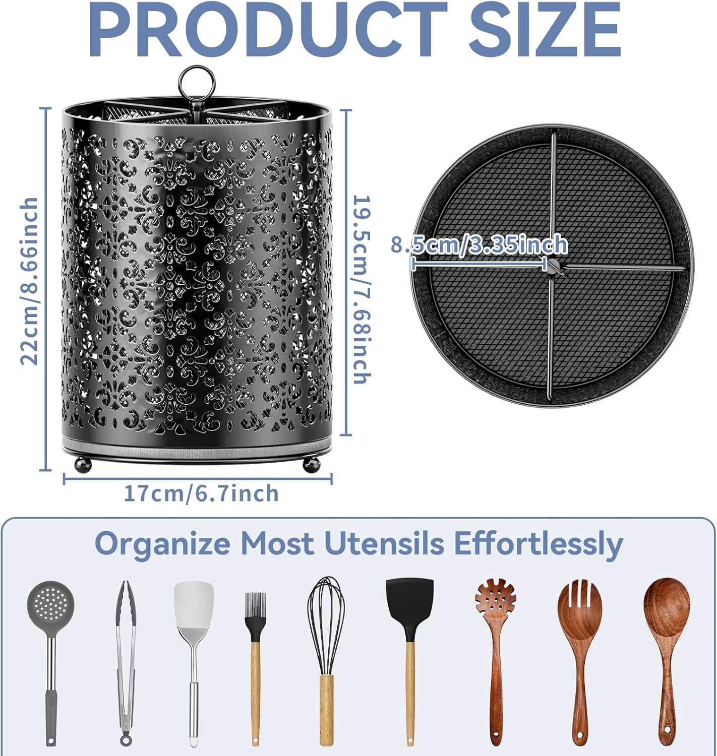 360° Rotating Utensil Holder - Extra Large Cooking Utensils Caddy Counter Organizer with Instant-Dry and Removable Base for Kitchen Tools